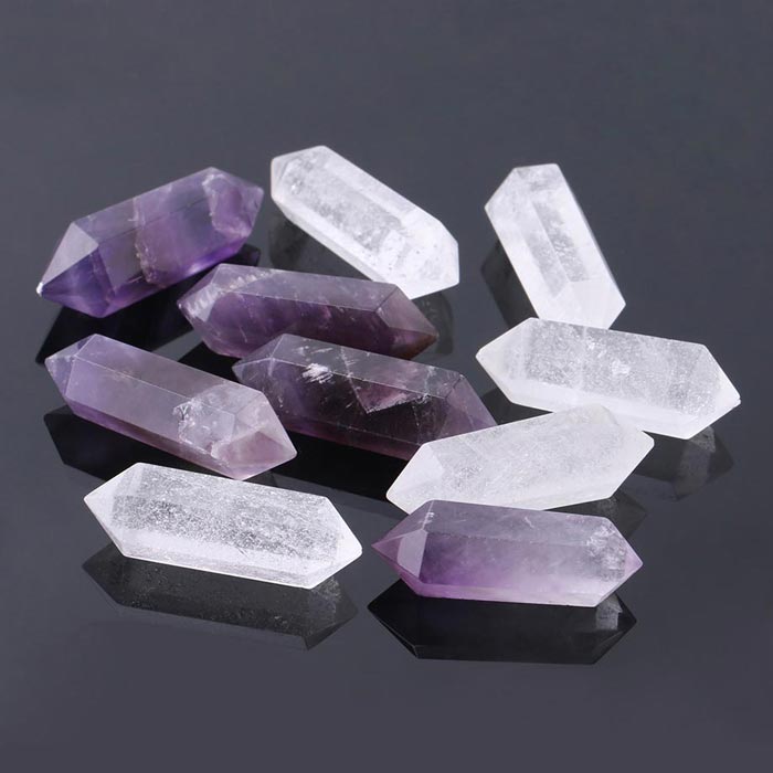 Small Double Terminated Clear Quartz and Amethyst - Crystals Gems