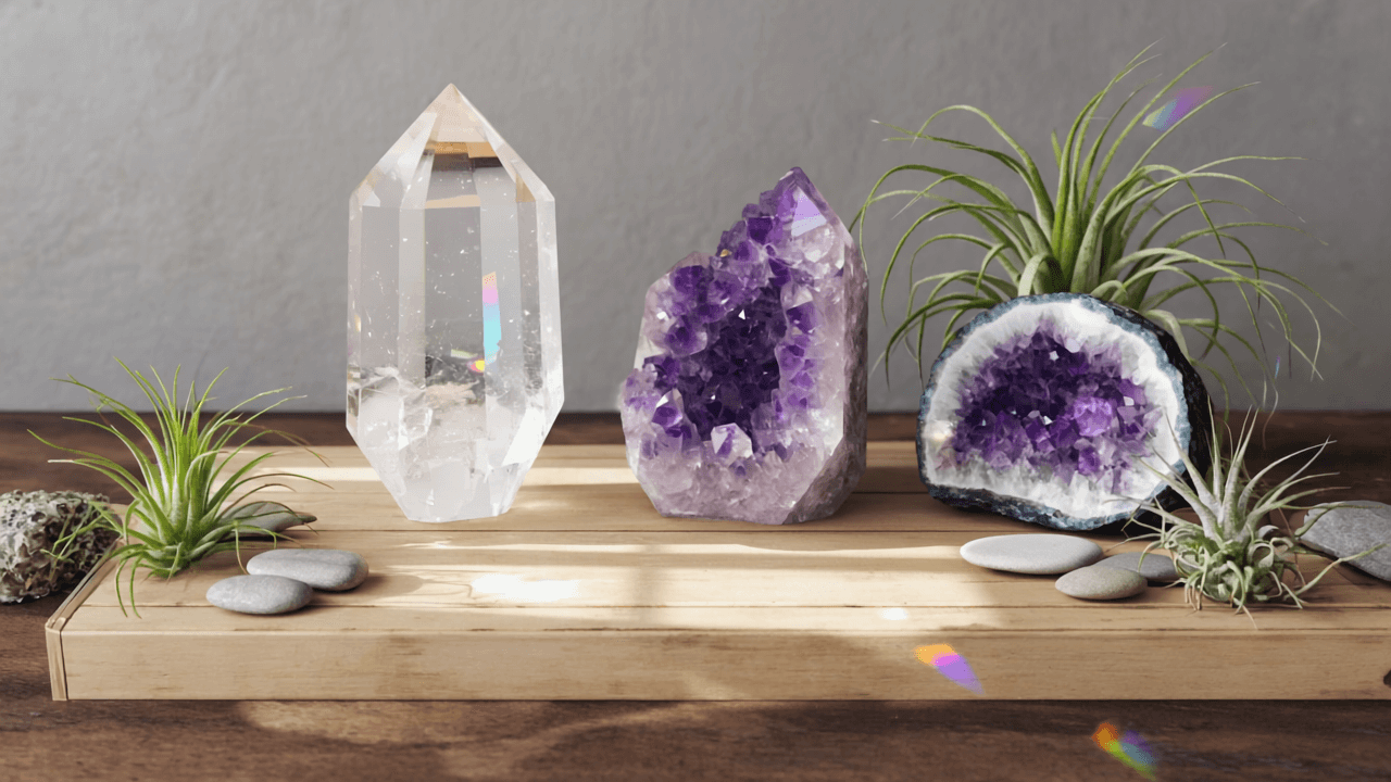 crystals on table